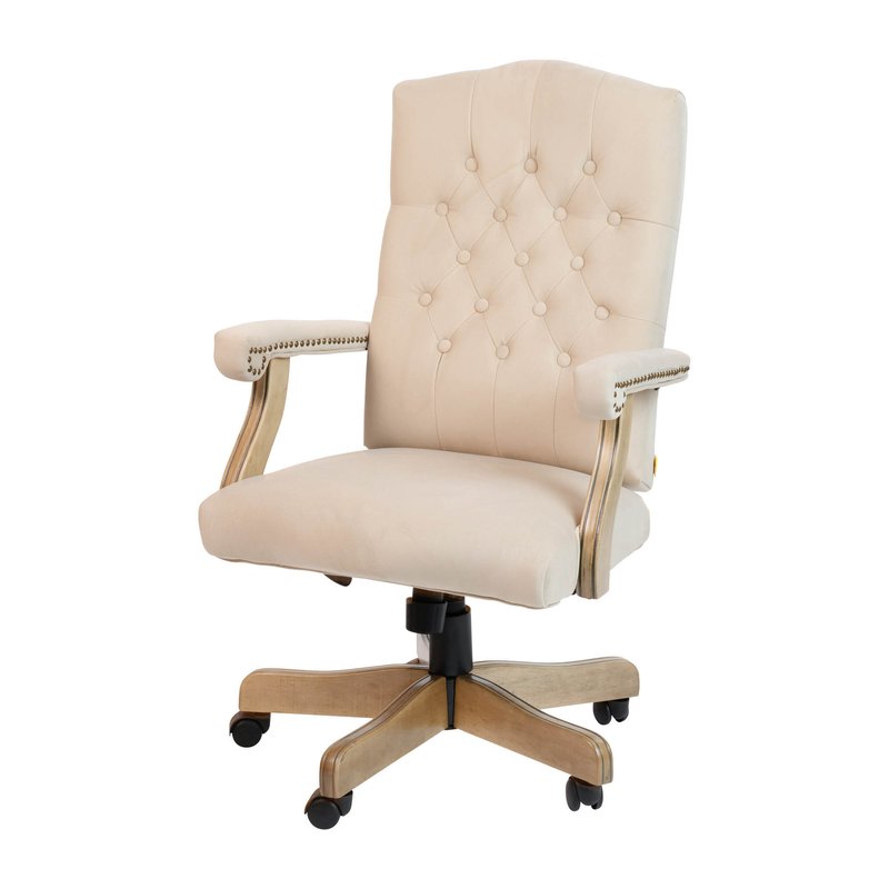 Offex Ivory Microfiber Classic Executive Swivel Office Chair With Driftwood Arms And Base