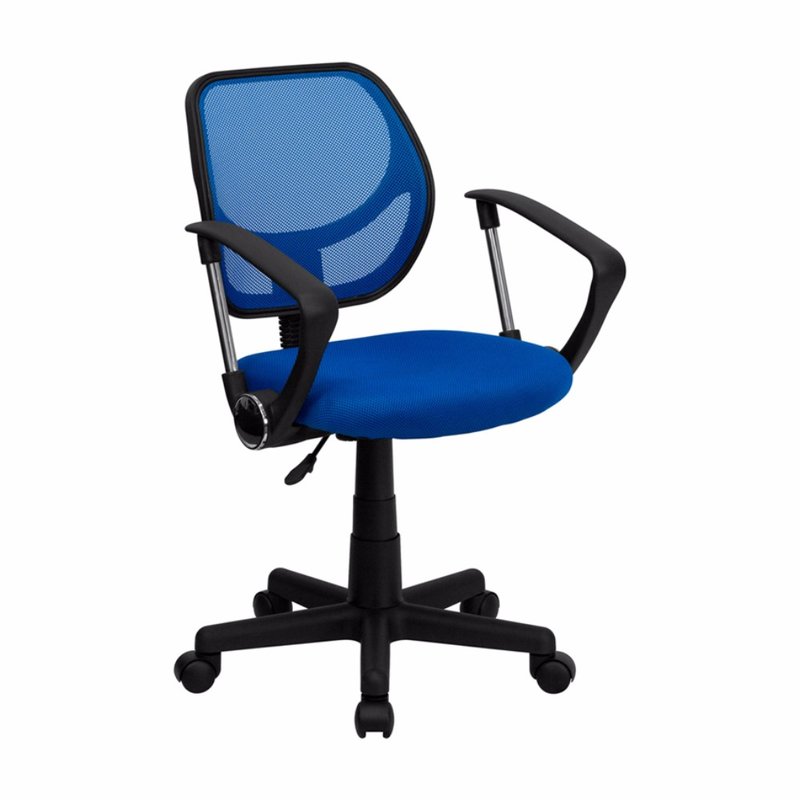 Offex Low Back Blue Mesh Swivel Task Office Chair With Curved Square Back And Arms