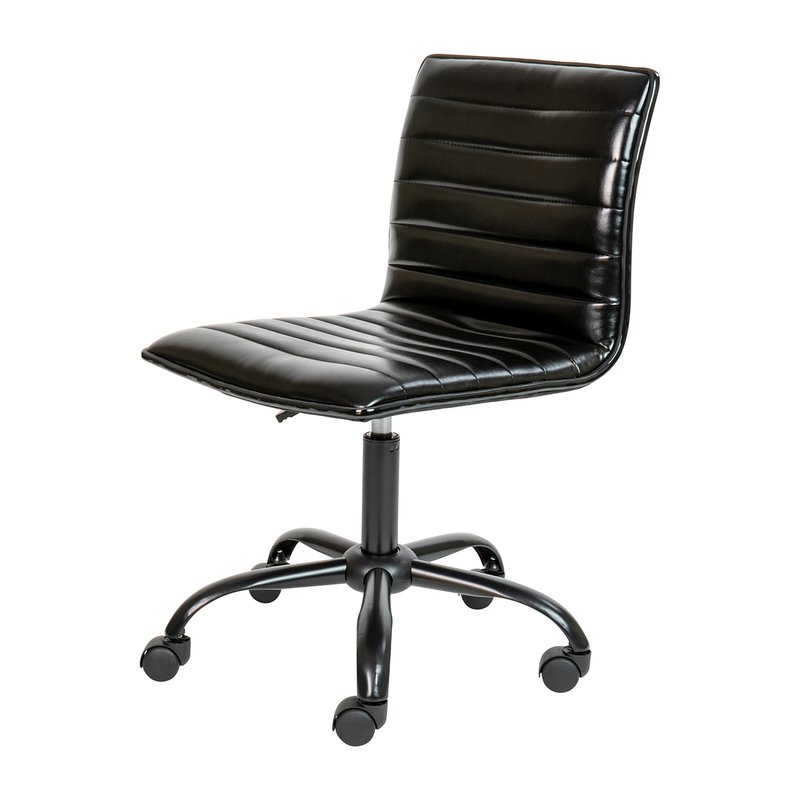 Offex Low Back Designer Armless Black Ribbed Swivel Task Office Chair With Black Frame And Base