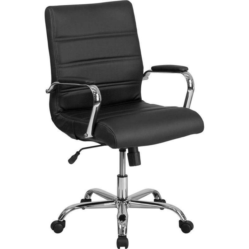 Offex Mid-back Black Leathersoft Executive Swivel Office Chair With Chrome Frame And Arms