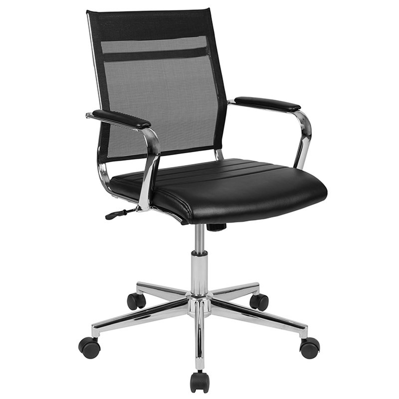 Offex Mid-back Black Mesh Contemporary Executive Swivel Office Chair With Leathersoft Seat