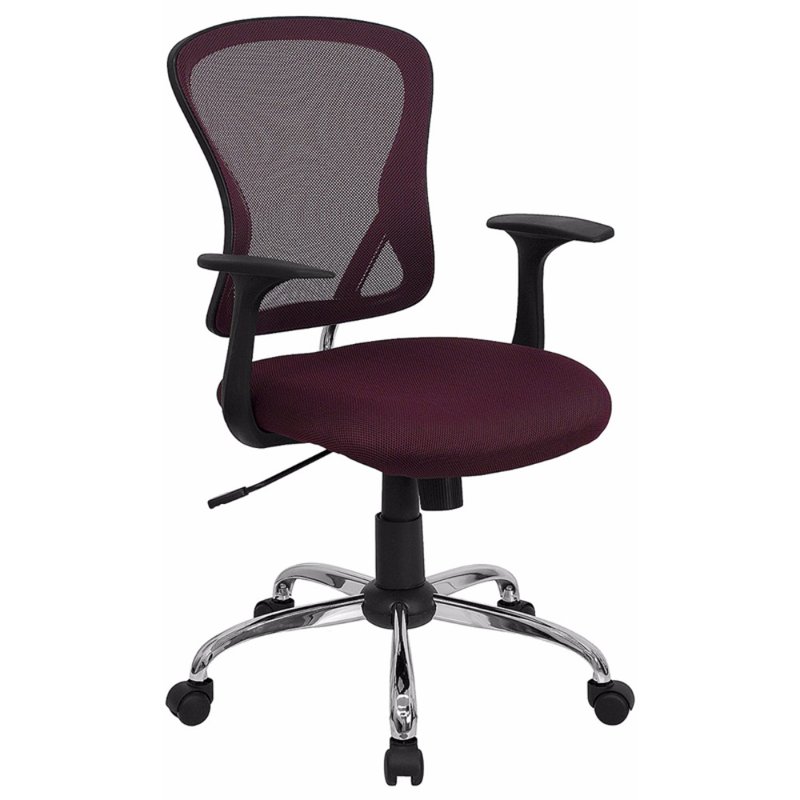 Offex Mid-back Burgundy Mesh Swivel Task Office Chair With Chrome Base And Arms