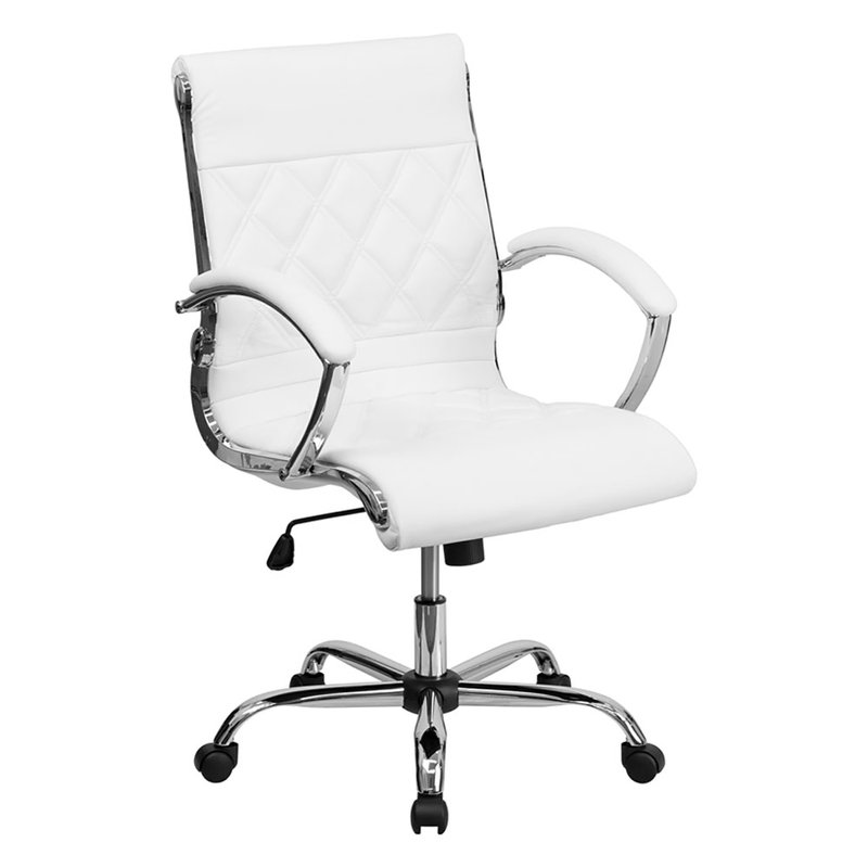 Offex Mid-back Designer White Leathersoft Executive Swivel Office Chair With Chrome Base And Arms