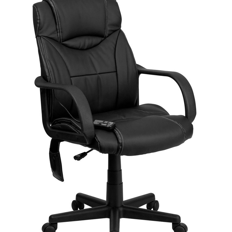 Offex Mid-back Ergonomic Massaging Black Leathersoft Executive Swivel Office Chair With Arms