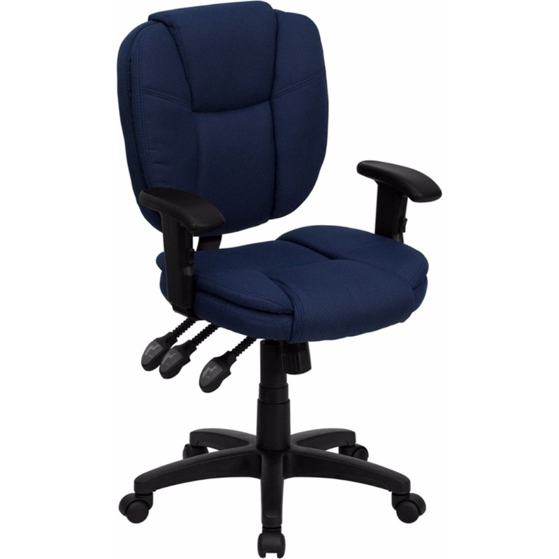 Offex Mid-back Navy Blue Fabric Multifunction Swivel Ergonomic Task Office Chair With Pillow Top Cus