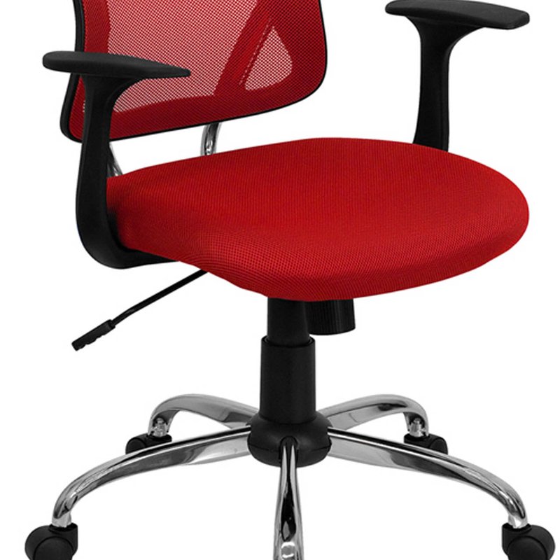 Offex Mid-back Red Mesh Swivel Task Office Chair With Chrome Base And Arms