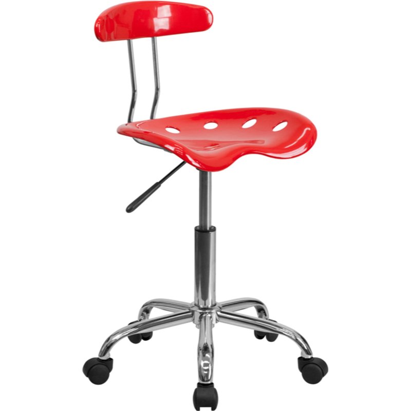 Offex Vibrant Red And Chrome Swivel Task Office Chair With Tractor Seat