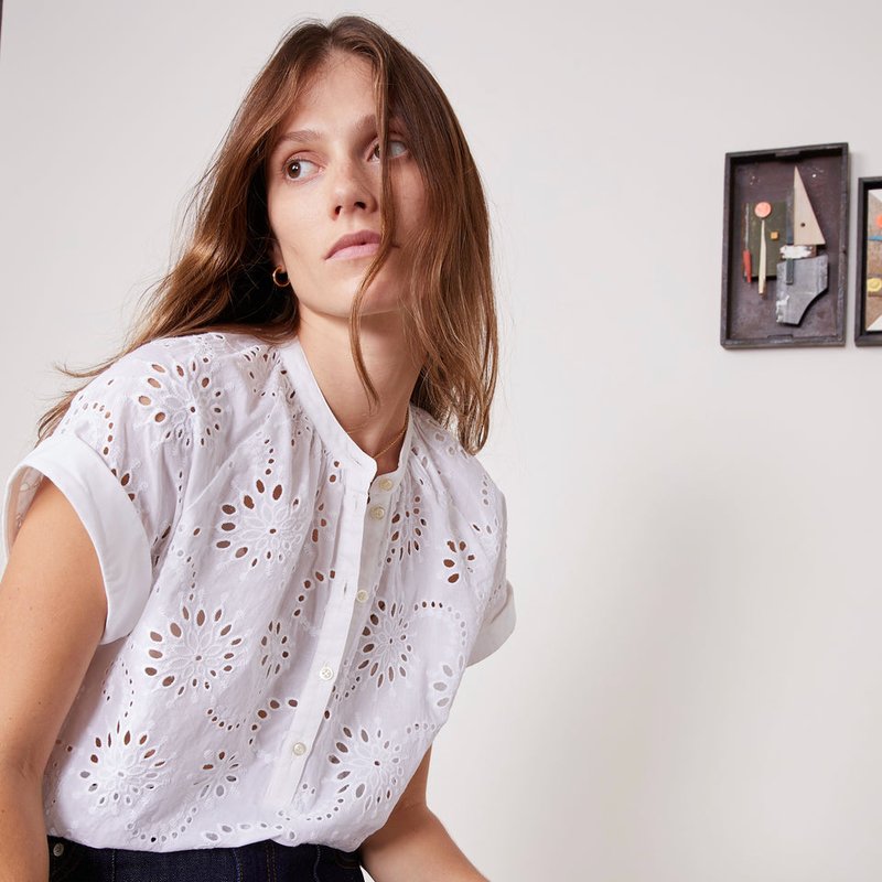 Shop Officine Generale Nolwenn Embroidered Shirt In White