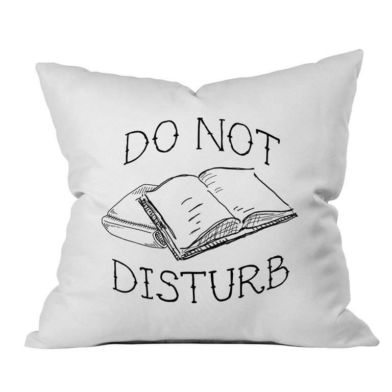 "Do Not Disturb" Book Lovers Throw Pillow Cover - Black Watercolor
