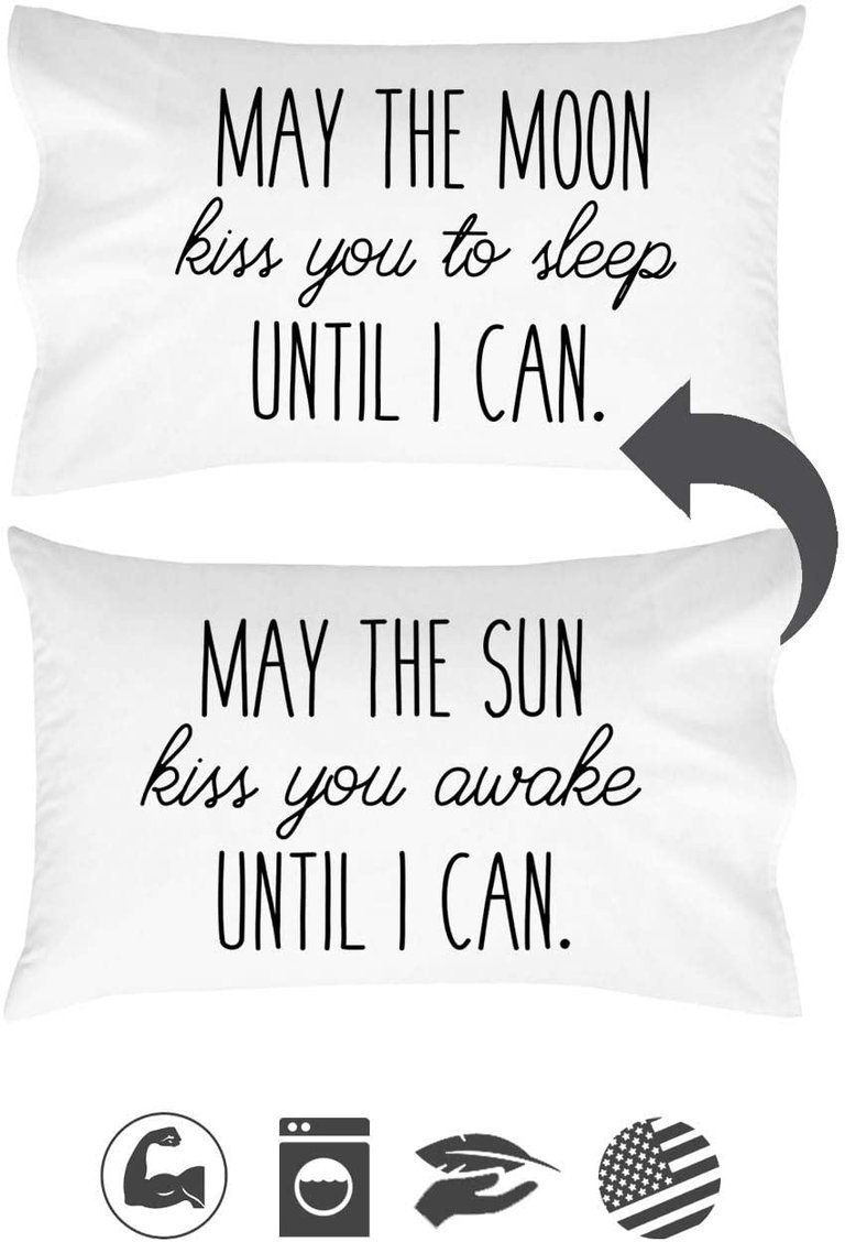 May The Sun Kiss You Awake Until I Can, May The Moon Kiss You To Sleep Until I Can Reversible Pillow Case - White