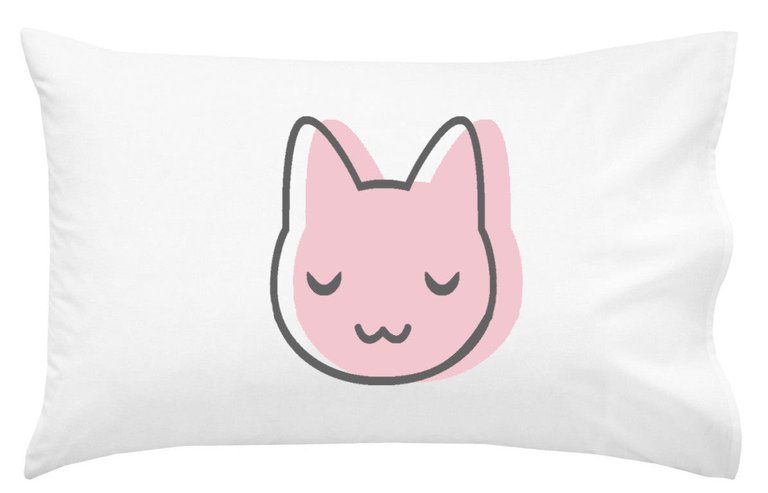 Pink Cat Face Pillowcase - White