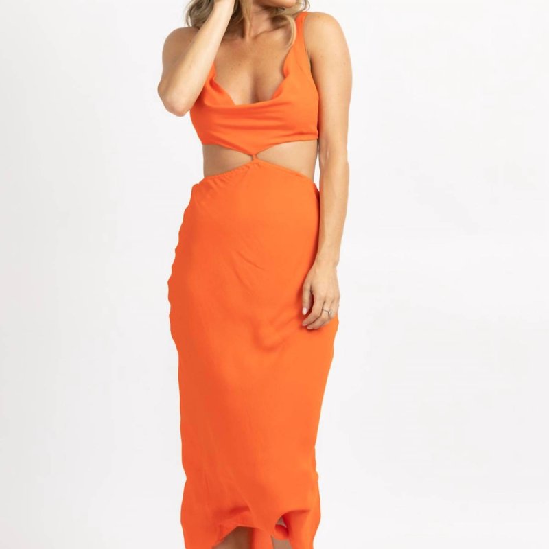 Shop Olivaceous Back Tie Sleeveless Midi Dress In Orange