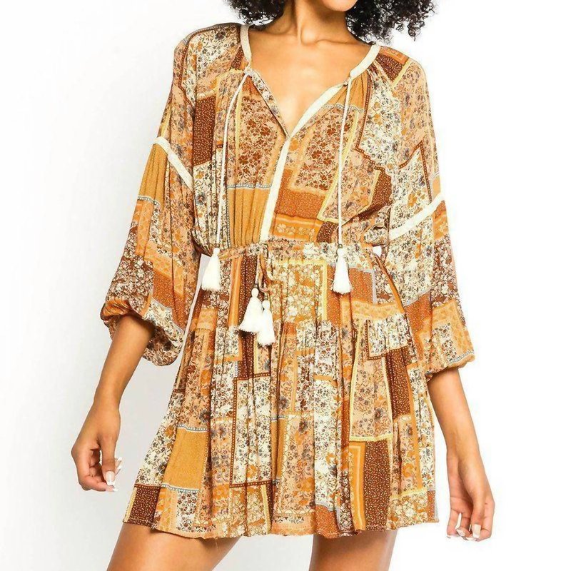 Shop Olivaceous Boho Patchwork Dress In Mustard In Yellow