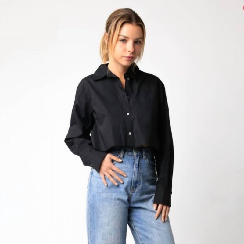Shop Olivaceous Cropped Button Down Shirt In Black