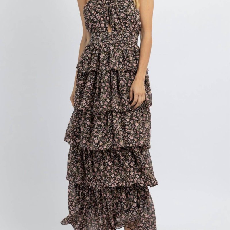 Shop Olivaceous Hyland Floral Frill Maxi Dress In Black