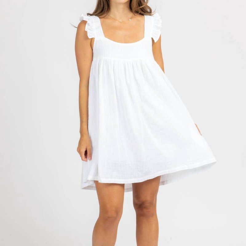 Shop Olivaceous Linen Ruffle Strap Mini Dress In White