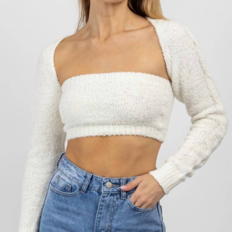 Shop Olivaceous Match Made Fuzzy Bolero Top In White