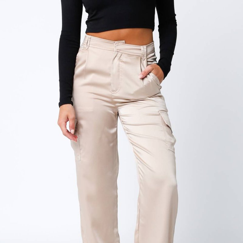 Shop Olivaceous Satin Cargo Pant In Brown
