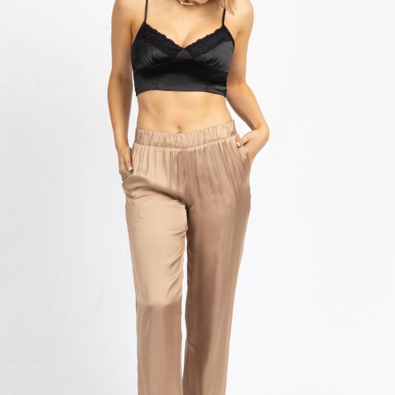 Shop Olivaceous Satin Wide Leg Pant In Brown