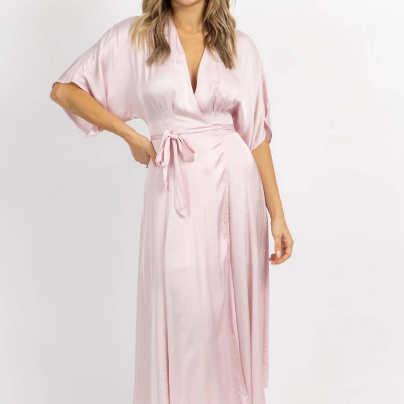 Shop Olivaceous Satin Wrap Midi Dress In Pink