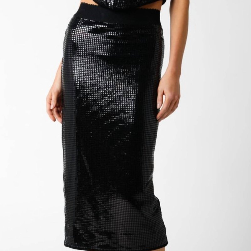 Shop Olivaceous Sequin Midi Skirt In Black