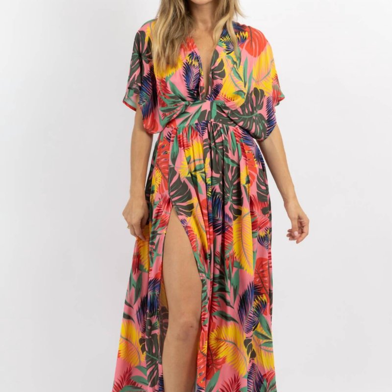Shop Olivaceous Tropics Side Slit Maxi Dress In Orange