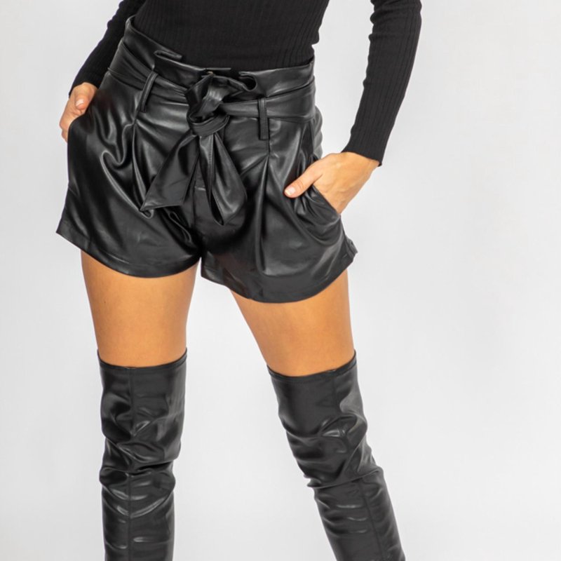 Shop Olivaceous Vegan Leather Belted Shorts In Black