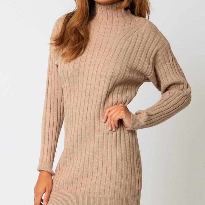 Shop Olivaceous Wide Ribbed Sweater Dress In Brown