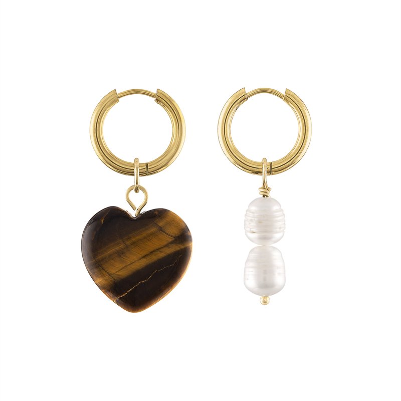 Olivia Le Aubrey Stone Heart Hoop Earrings In Brown