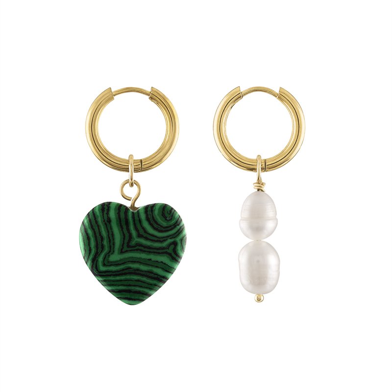 Olivia Le Aubrey Stone Heart Hoop Earrings In Green