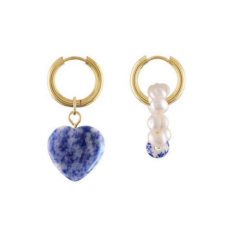 Olivia Le Hailey Stone Heart Pearl Charm Hoop Earrings In Gold