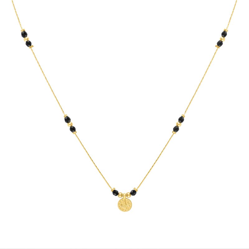 Olivia Le Journey Black Onyx Beaded Necklace With Coin In Gold