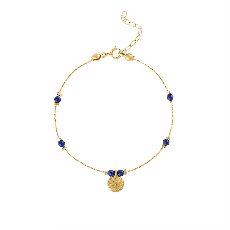 Olivia Le Journey Lapis Lazuli Beaded Bracelet With Coin In Gold
