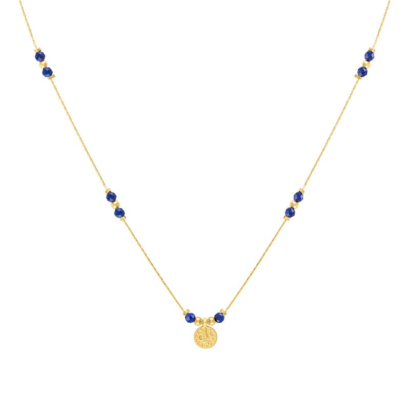 Olivia Le Journey Lapis Lazuli Beaded Necklace With Coin In Gold