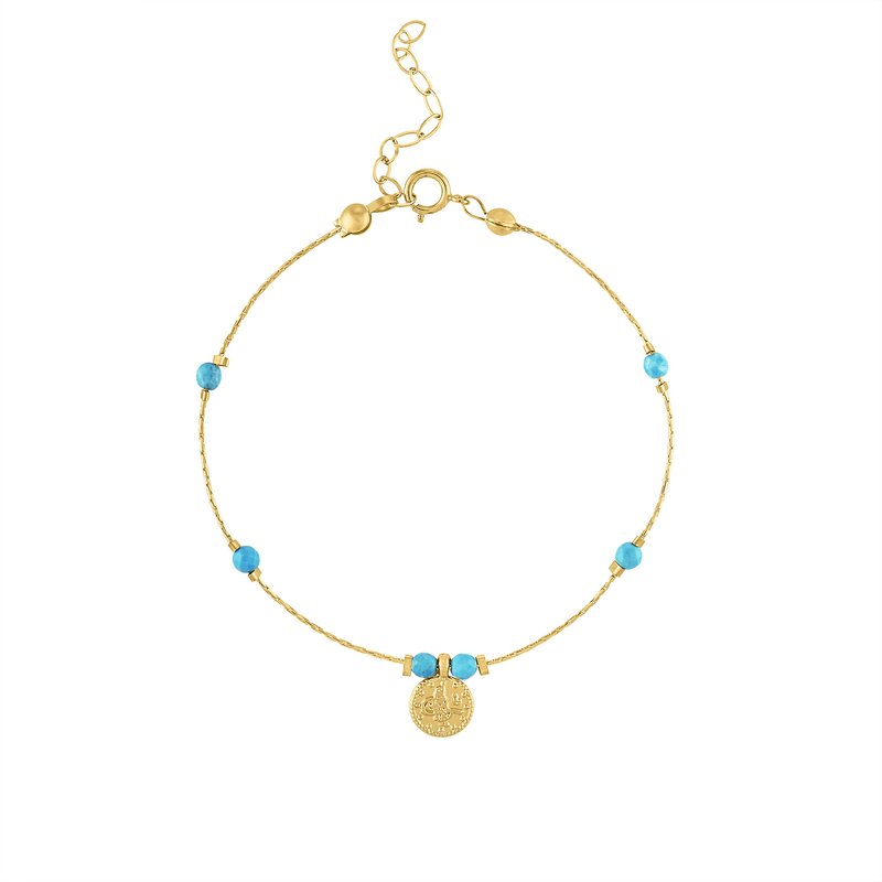 Olivia Le Journey Turquoise Magnesite Beaded Bracelet With Coin In Gold