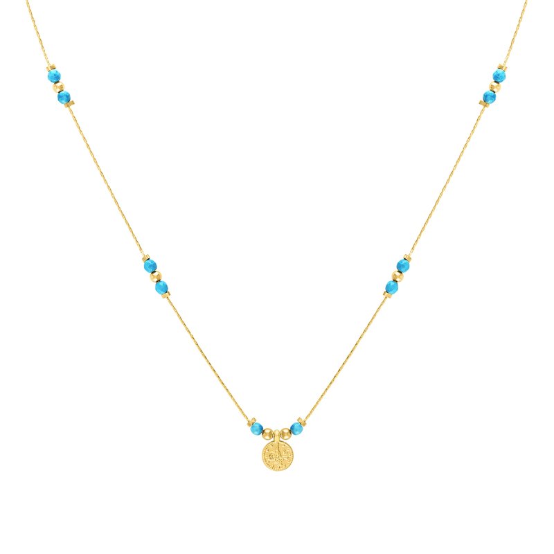 Olivia Le Journey Turquoise Magnesite Beaded Necklace With Coin In Gold