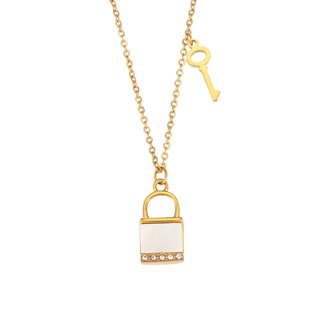 Olivia Le Kora Mother Of Pearl Padlock Necklace In Gold