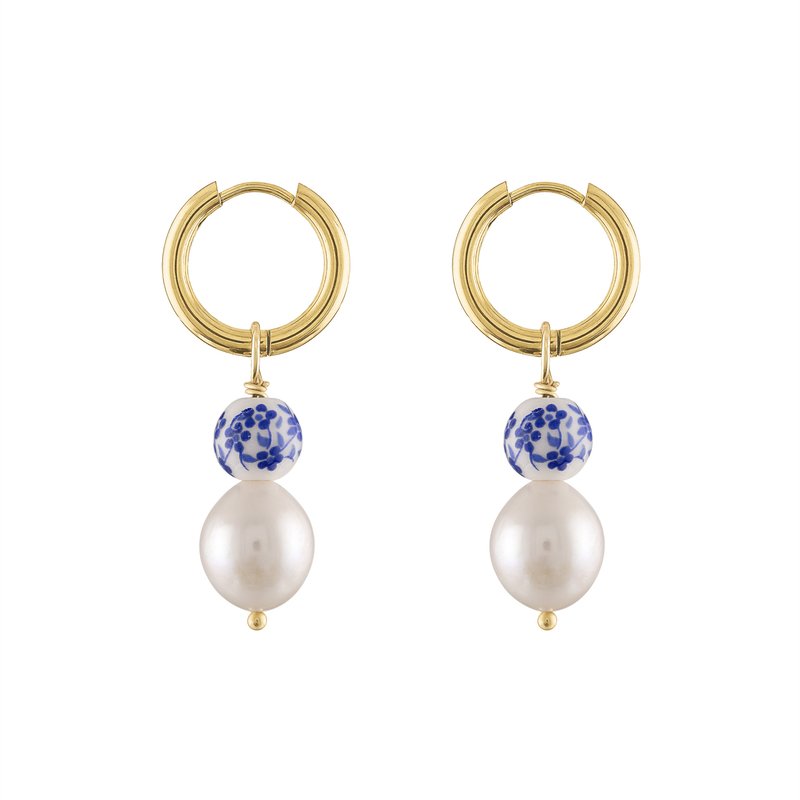 Olivia Le Liya Pearl Painted Bead Hoop Earrings In Gold
