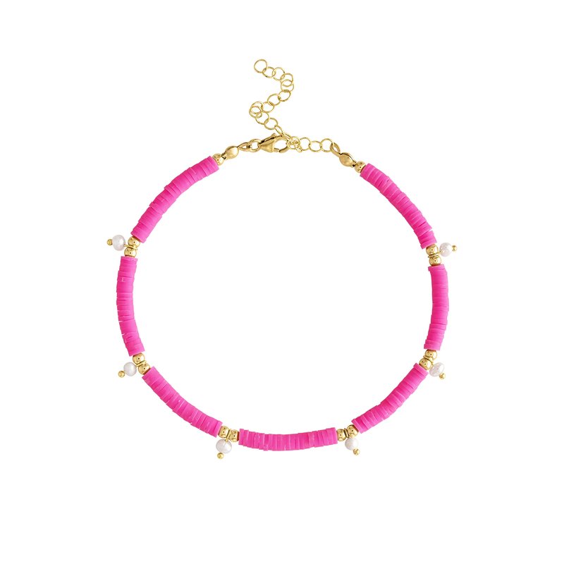 Shop Olivia Le Neon Pearl Anklet In Pink