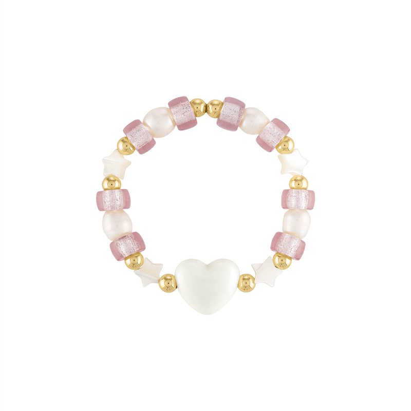 Olivia Le Puff Heart Ivory Glass Bead Bracelet In White