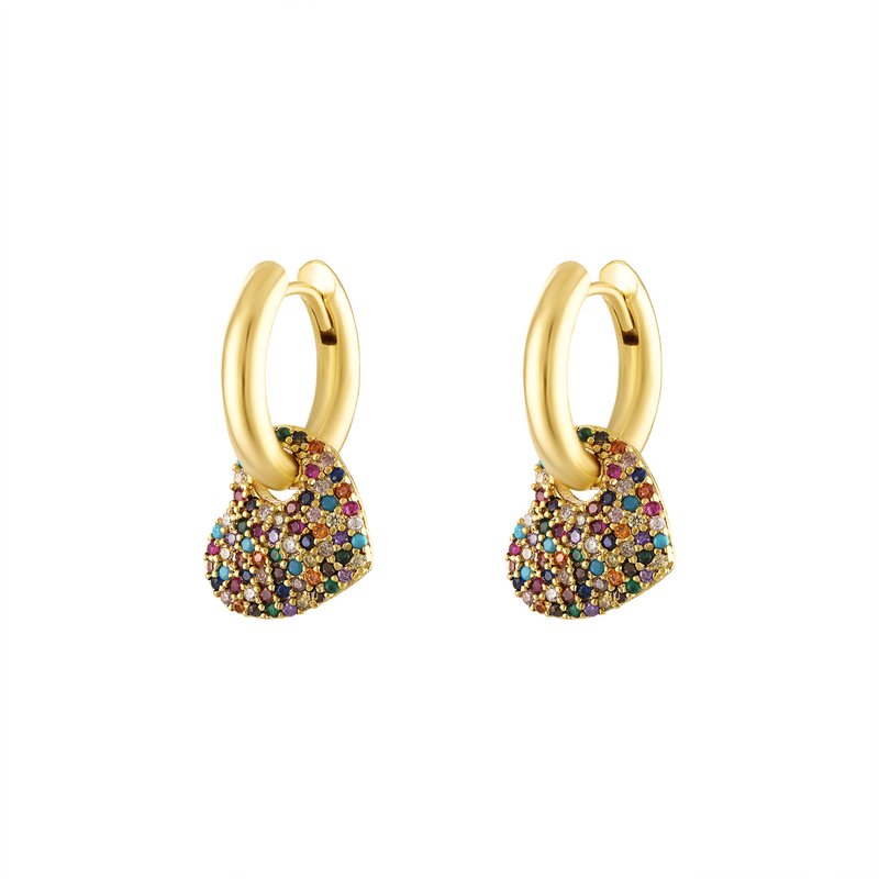 Olivia Le Rainbow Pave Heart Hoop Earrings In Gold