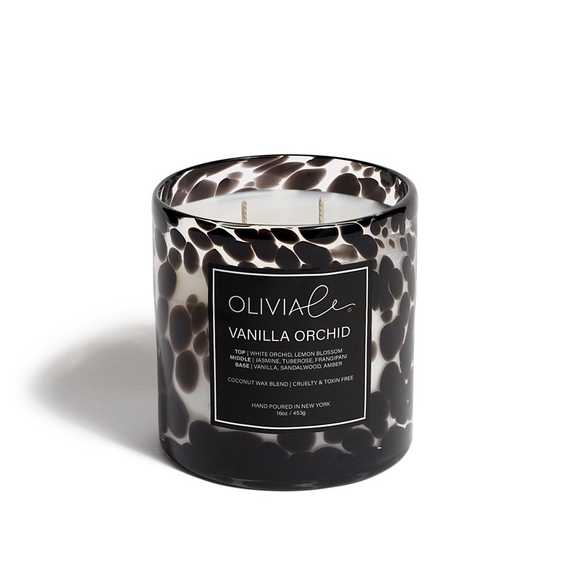Olivia Le Vanilla Orchid Leopard Candle In Brown
