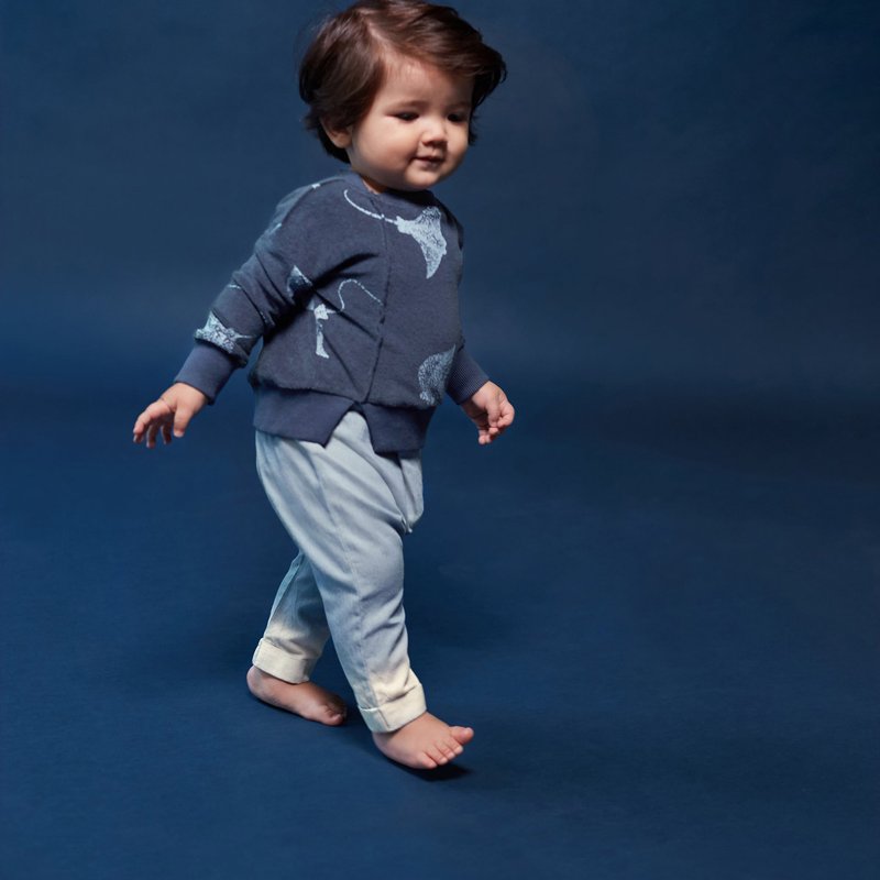 Shop Omamimini Denim Baby Joggers With Front Pleat In Blue