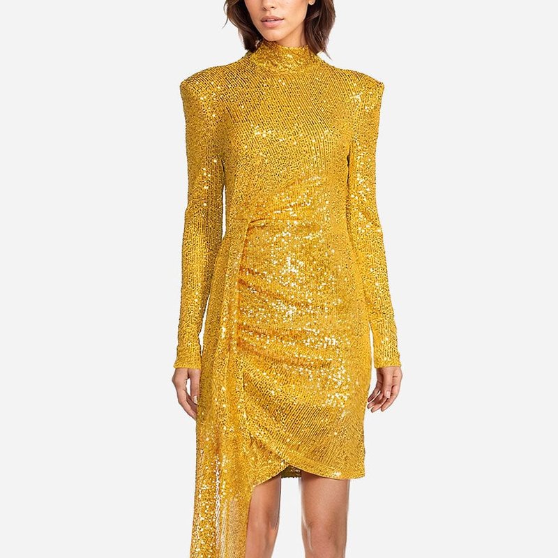 Shop One33 Social The Diana | Gold Sequin Faux Wrap Cocktail Dress In Yellow