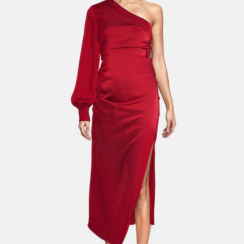 One33 Social The Elana | Ruby One-shoulder Midi Cocktail Dress In Red