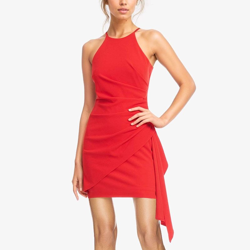 One33 Social The Tracy | Red Asymmetrical Drape Cocktail Dress