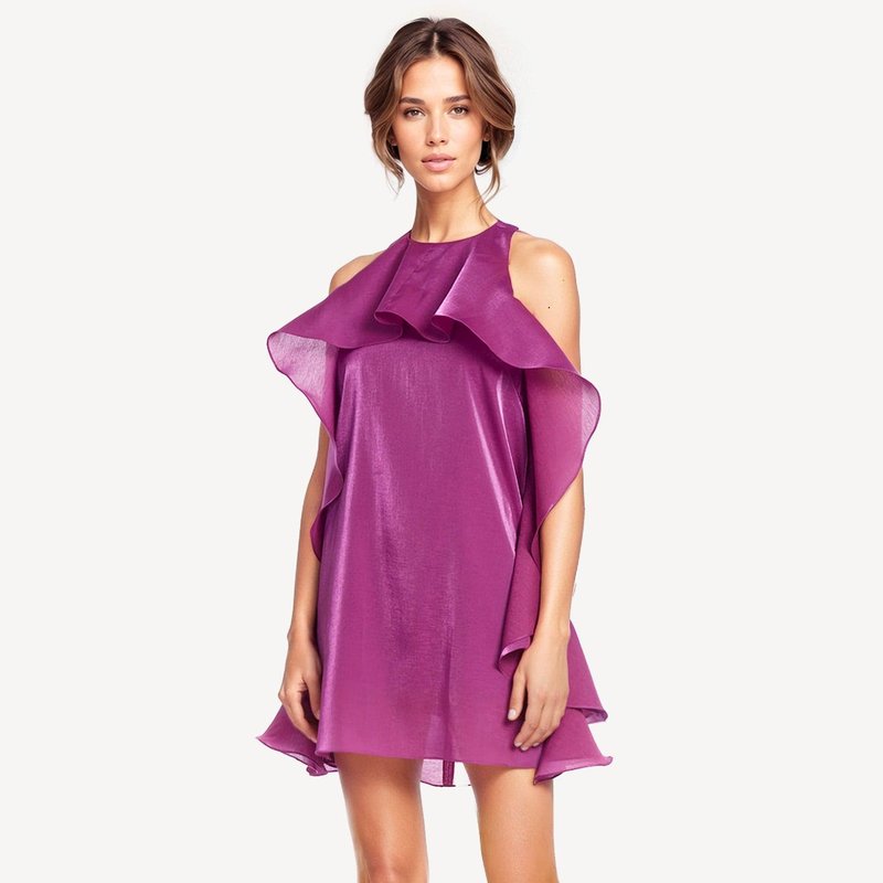 One33 Social The Tristan Fuchsia Chiffon Ruffle Mini Dress In Purple