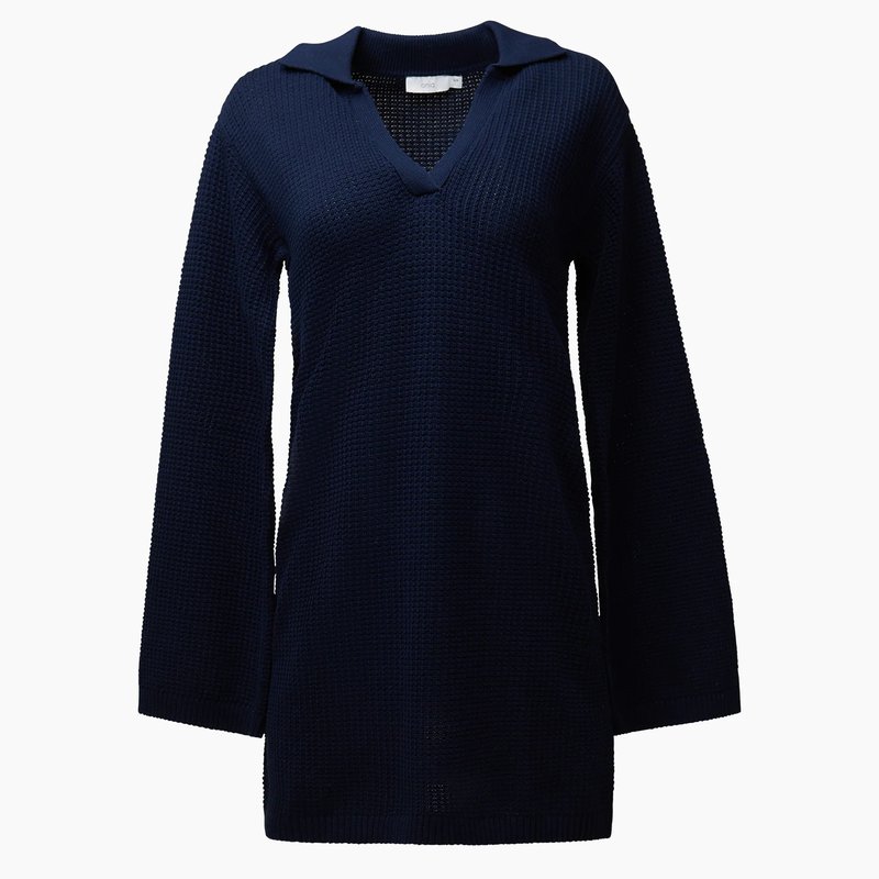 Onia Cotton Waffle Sweater Polo Dress In Blue