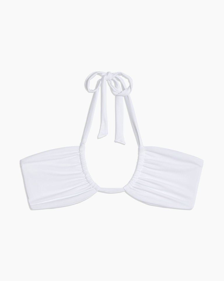 Ruched Halter Bikini Top - White