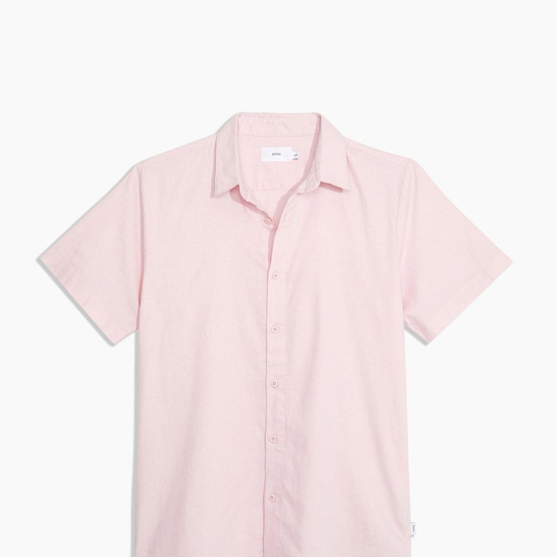 Onia Stretch Linen Short Sleeve Shirt In Icy Pink